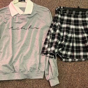 Women’s Gray Sweatshirt and Plaid Skirt Set